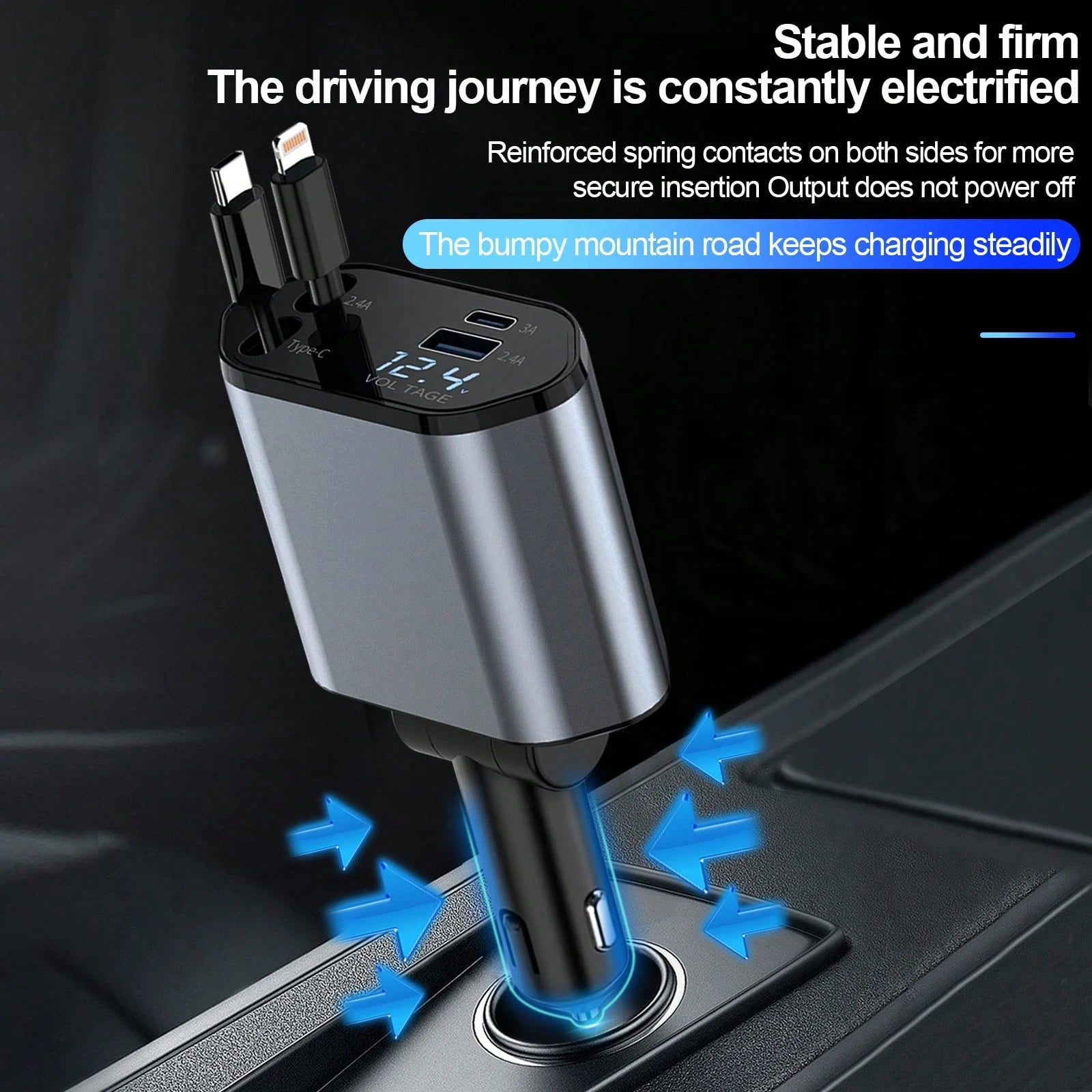 Fast Car Charger With 4-In-1 Retractable Cable, USB Car Charger Compatible With Apple 11/12/13/14/15/Pro Max, Galaxy S23/22, Pixel And IPad Pro Car Accessories Daily Commute, Long Drive, Driving Car C