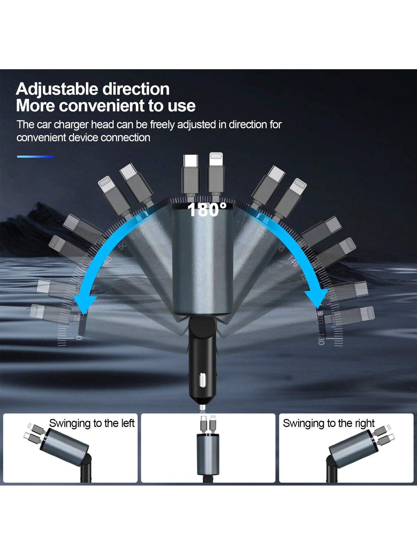 Fast Car Charger With 4-In-1 Retractable Cable, USB Car Charger Compatible With Apple 11/12/13/14/15/Pro Max, Galaxy S23/22, Pixel And IPad Pro Car Accessories Daily Commute, Long Drive, Driving Car C