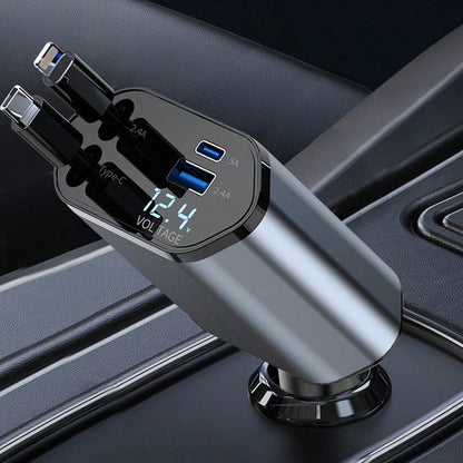 Fast Car Charger With 4-In-1 Retractable Cable, USB Car Charger Compatible With Apple 11/12/13/14/15/Pro Max, Galaxy S23/22, Pixel And IPad Pro Car Accessories Daily Commute, Long Drive, Driving Car C
