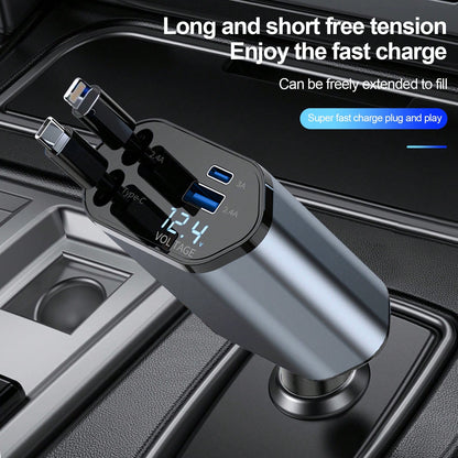 Fast Car Charger With 4-In-1 Retractable Cable, USB Car Charger Compatible With Apple 11/12/13/14/15/Pro Max, Galaxy S23/22, Pixel And IPad Pro Car Accessories Daily Commute, Long Drive, Driving Car C
