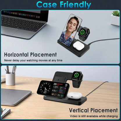 Fast Charging 3-In-1 Wireless Charging Stand, 15W 3-In-1 Wireless Charging Station For Phone, Watch, And Earbuds Compatible With IPhone 17/16/15/14/13/12/11/Pro/Max/XS/XR/X/8/Plus, 11/10/9/8/7/6/5/4/3