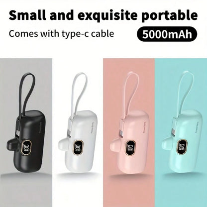 Fast Charging Portable Power Supply Mini 5000mAh Power Bank, 22.5W Fast-Charging Phone Charger, Built-In Charging Plug And Output Cable, LCD Smart Display, Plug Compatible With IPhone 14/13/12/11/10 M