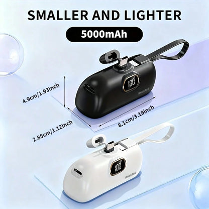 Fast Charging Portable Power Supply Mini 5000mAh Power Bank, 22.5W Fast-Charging Phone Charger, Built-In Charging Plug And Output Cable, LCD Smart Display, Plug Compatible With IPhone 14/13/12/11/10 M