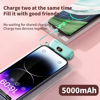 Fast Charging Portable Power Supply Mini 5000mAh Power Bank, 22.5W Fast-Charging Phone Charger, Built-In Charging Plug And Output Cable, LCD Smart Display, Plug Compatible With IPhone 14/13/12/11/10 M
