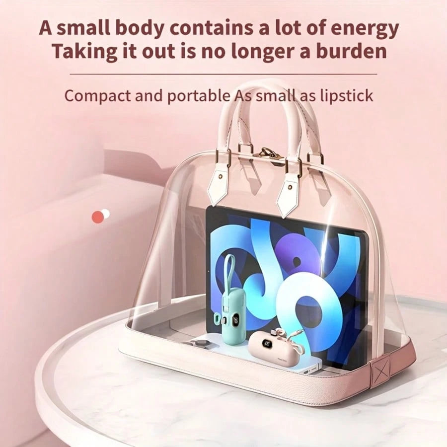 Fast Charging Portable Power Supply Mini 5000mAh Power Bank, 22.5W Fast-Charging Phone Charger, Built-In Charging Plug And Output Cable, LCD Smart Display, Plug Compatible With IPhone 14/13/12/11/10 M