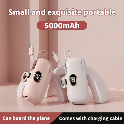 Fast Charging Portable Power Supply Mini 5000mAh Power Bank, 22.5W Fast-Charging Phone Charger, Built-In Charging Plug And Output Cable, LCD Smart Display, Plug Compatible With IPhone 14/13/12/11/10 M