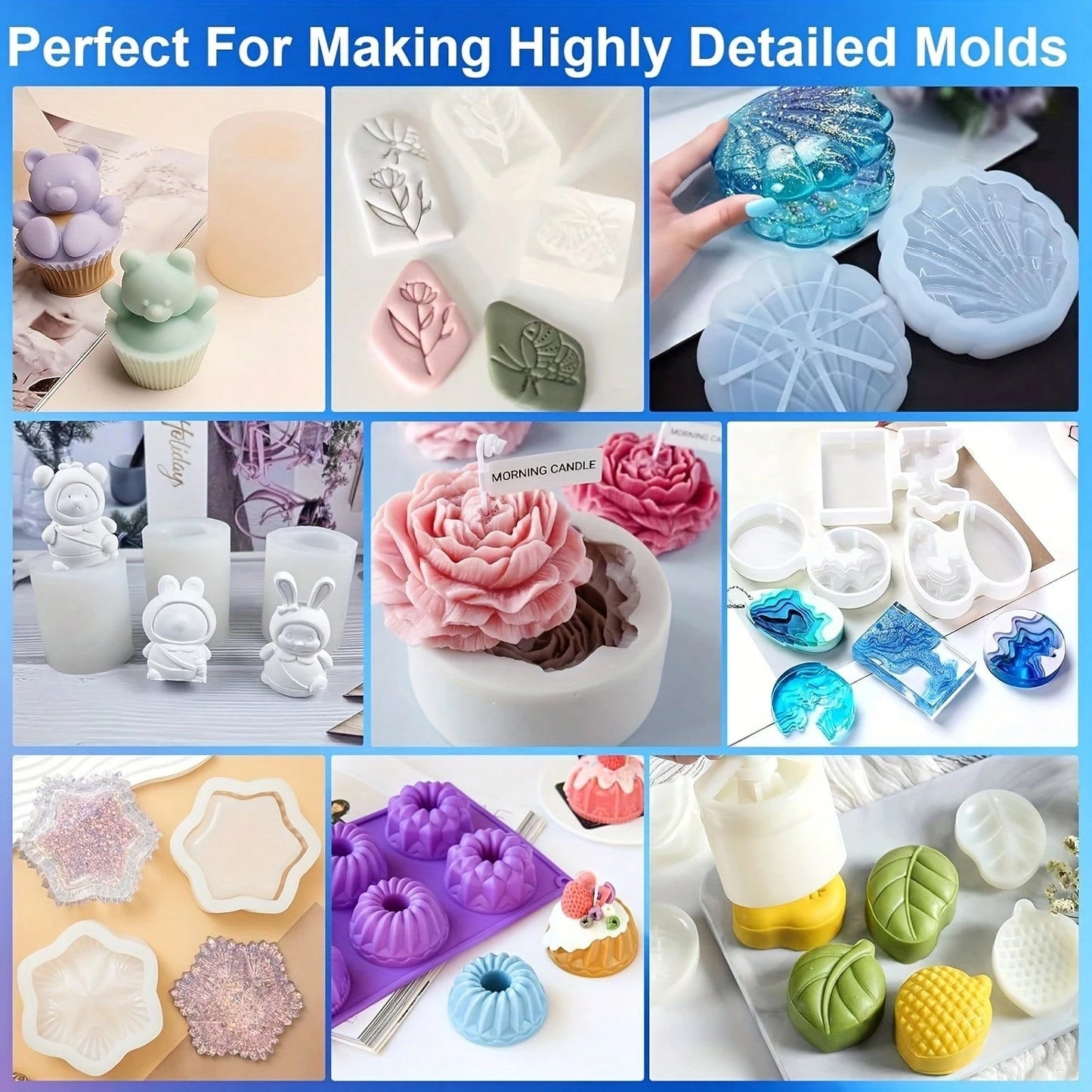 [Fast-Curing Silicone Mold Kit] 16oz/32oz Fast-Curing Liquid Rubber DIY Silicone Mold Kit- 1:1 Mixing Ratio For Casting Resin, Candles & Soaps
