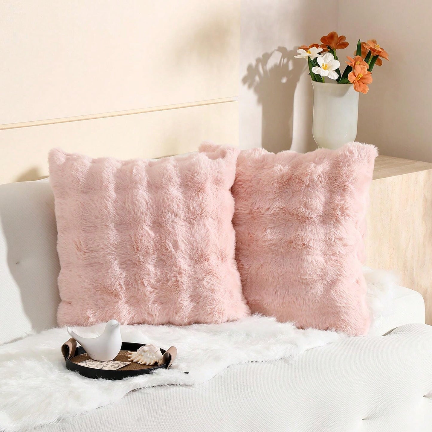 Faux Rabbit Fur Bubble Throw Pillow Cover Double Side Thick Plush Dense Fuzzy Decorative Cushion Covers For Couch Bedroom