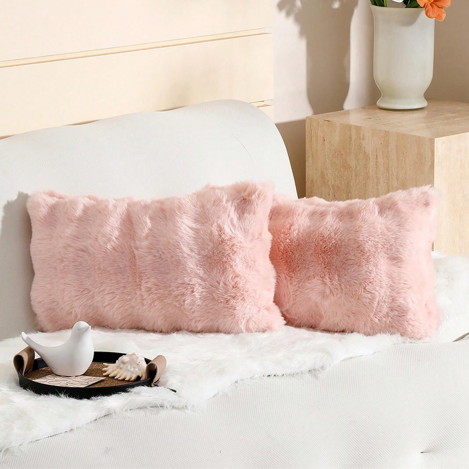 Faux Rabbit Fur Bubble Throw Pillow Cover Double Side Thick Plush Dense Fuzzy Decorative Cushion Covers For Couch Bedroom
