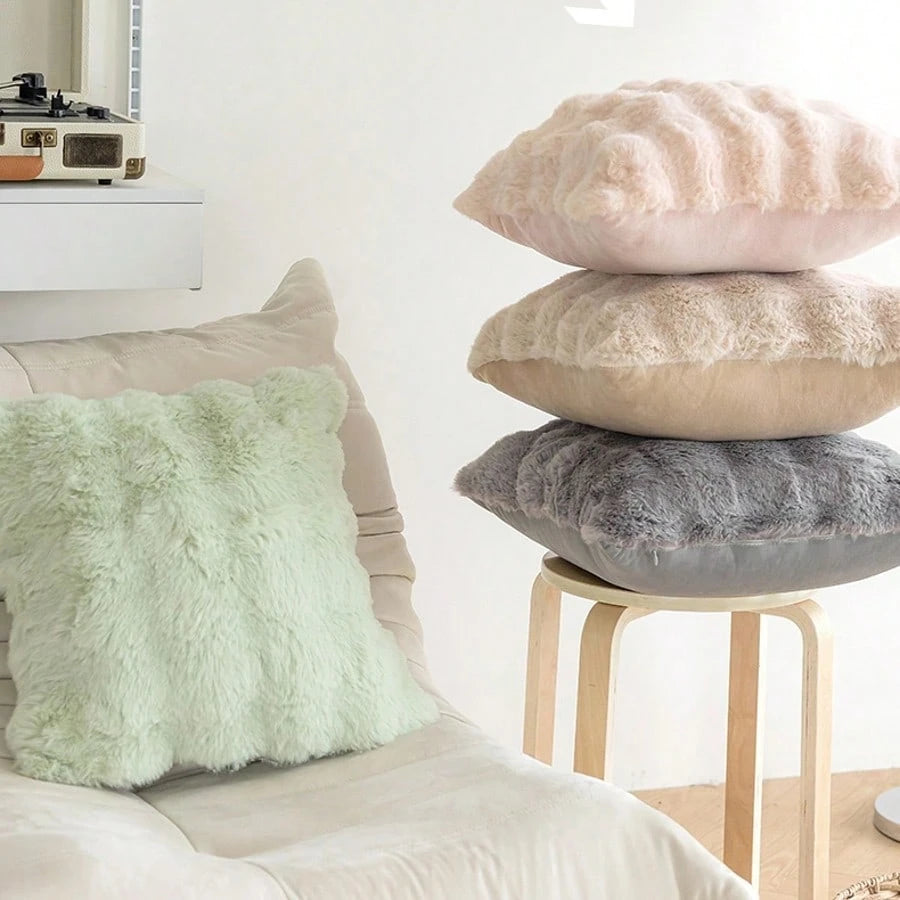 Faux Rabbit Fur Bubble Throw Pillow Cover Double Side Thick Plush Dense Fuzzy Decorative Cushion Covers For Couch Bedroom