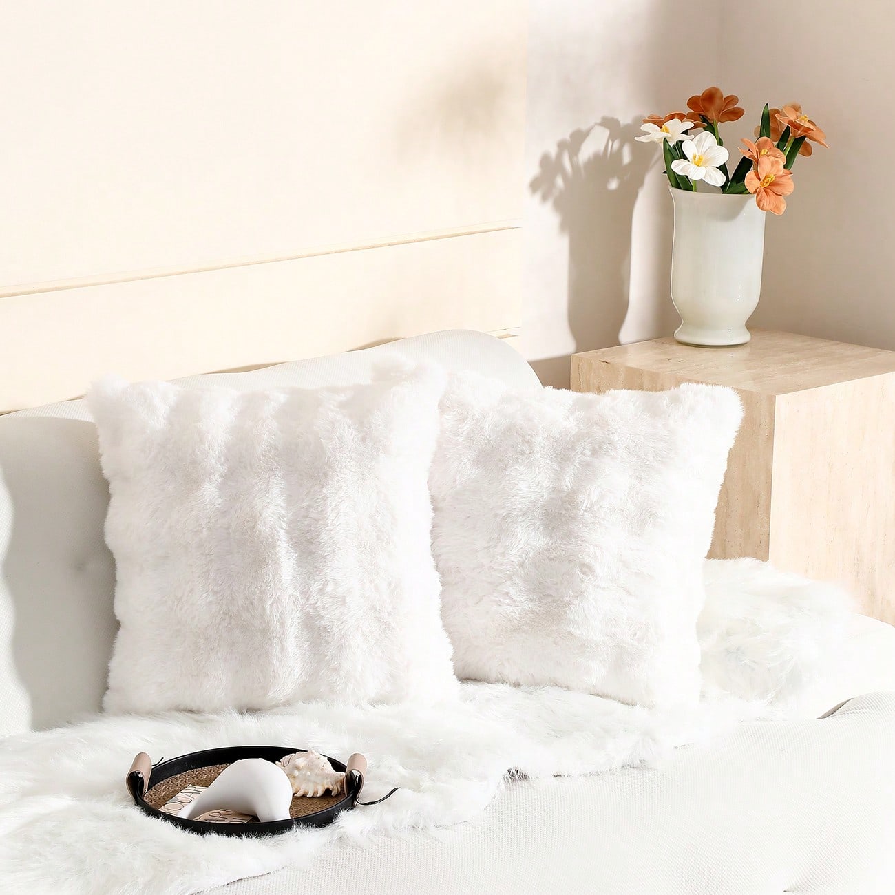 Faux Rabbit Fur Bubble Throw Pillow Cover Double Side Thick Plush Dense Fuzzy Decorative Cushion Covers For Couch Bedroom