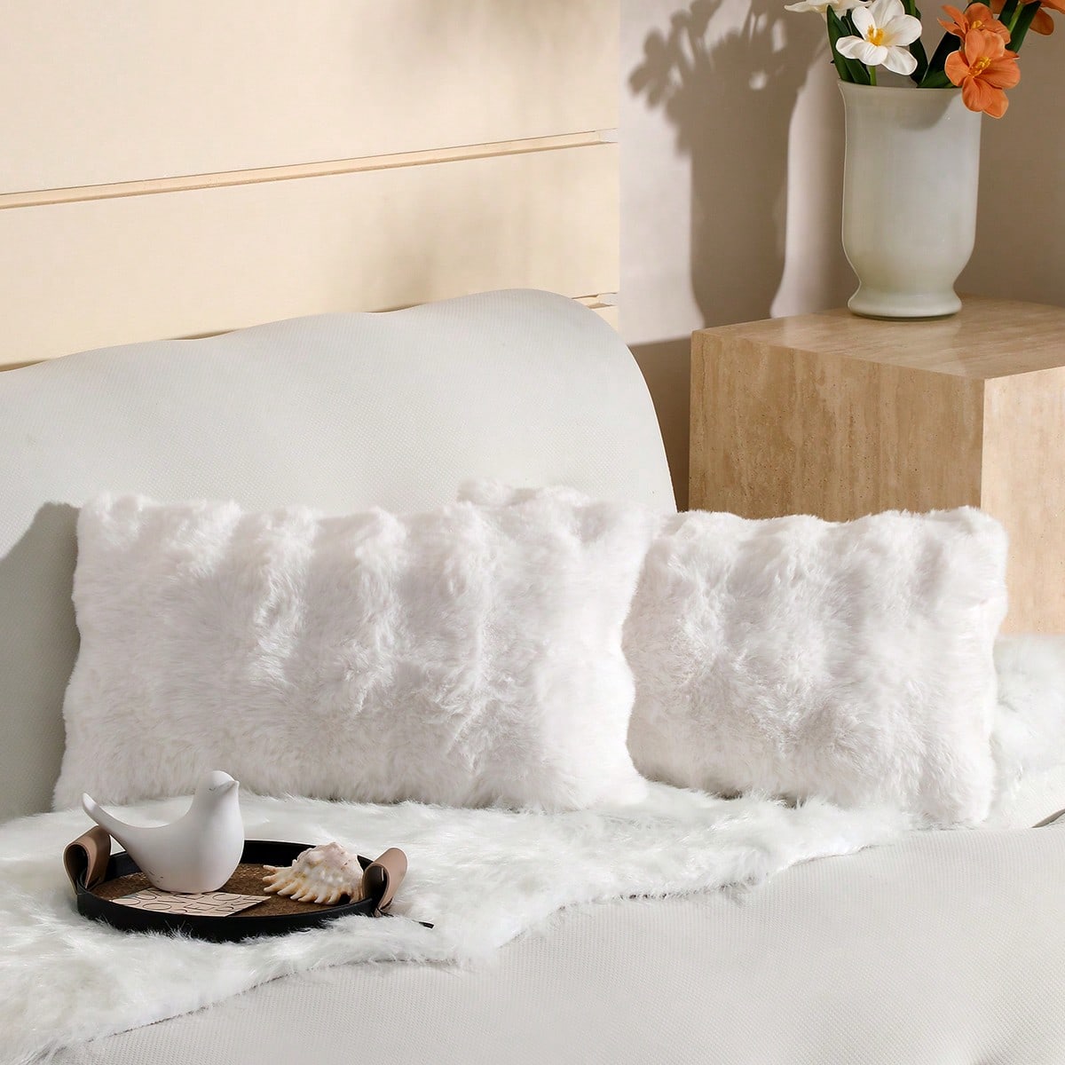 Faux Rabbit Fur Bubble Throw Pillow Cover Double Side Thick Plush Dense Fuzzy Decorative Cushion Covers For Couch Bedroom