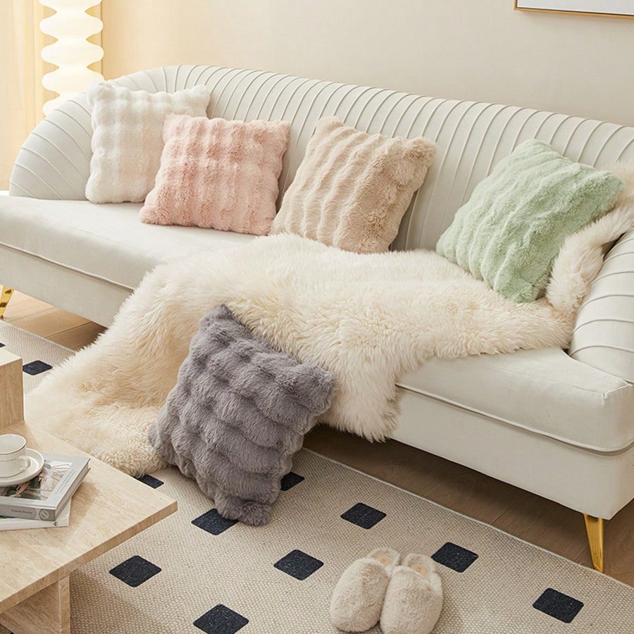 Faux Rabbit Fur Bubble Throw Pillow Cover Double Side Thick Plush Dense Fuzzy Decorative Cushion Covers For Couch Bedroom