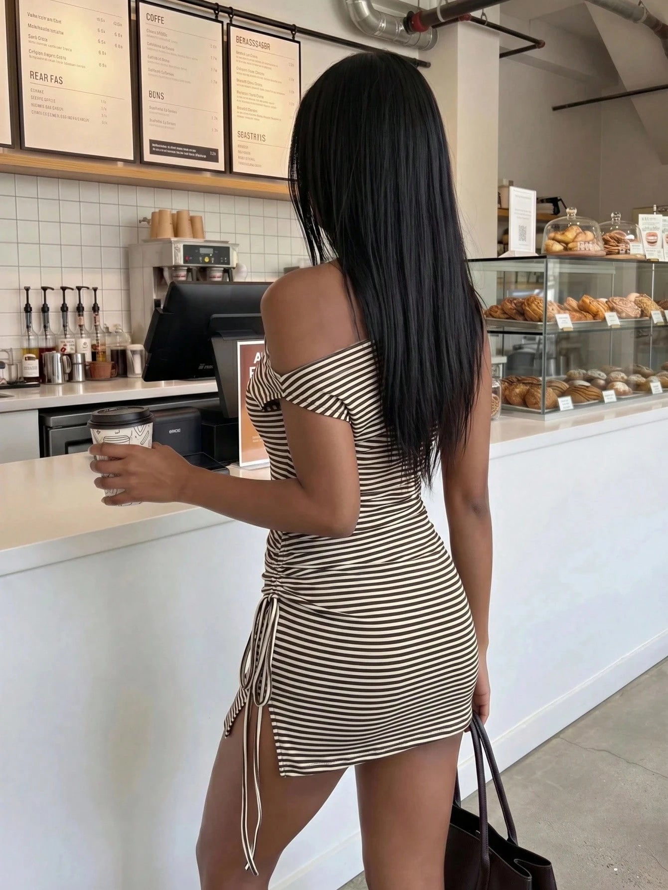 FavEase Women's White And Brown Off-Shoulder Casual Sexy Dress, YK2 Night Out Vacation Summer