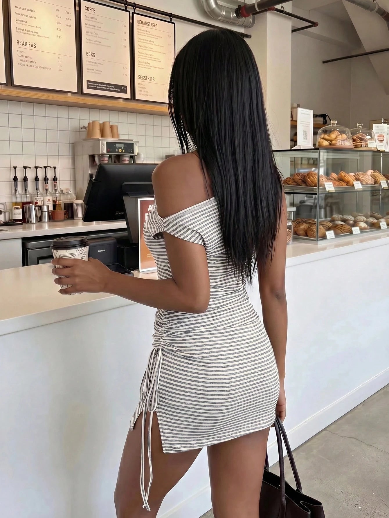FavEase Women's White And Brown Off-Shoulder Casual Sexy Dress, YK2 Night Out Vacation Summer