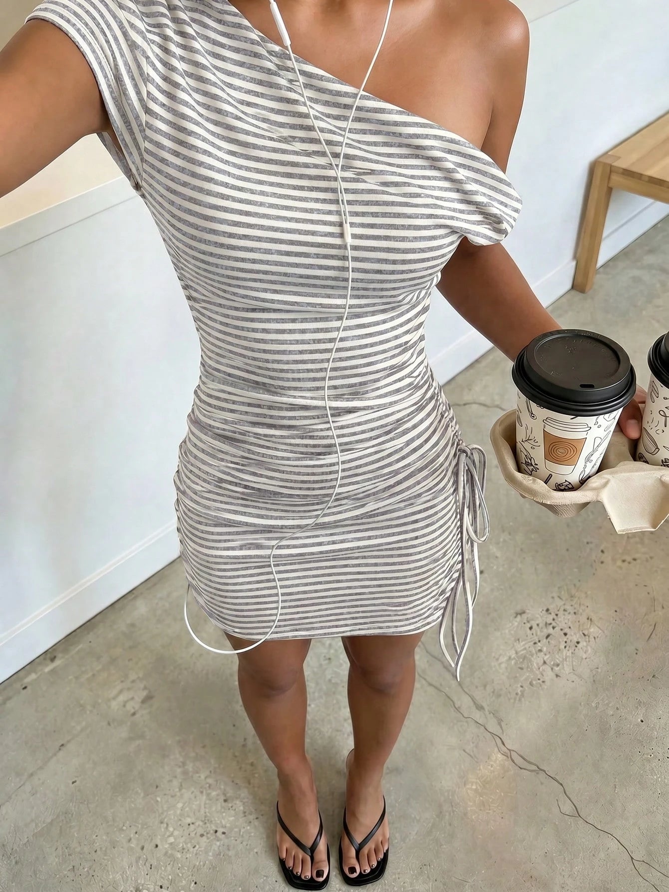 FavEase Women's White And Brown Off-Shoulder Casual Sexy Dress, YK2 Night Out Vacation Summer