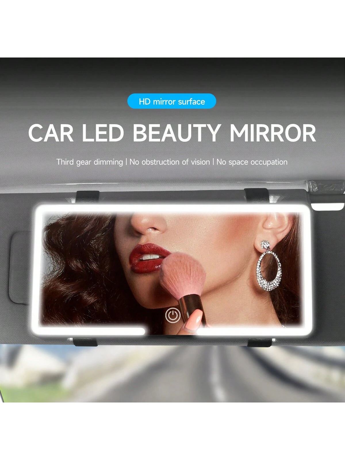 Fccemc Ultra Thin LED Car Makeup HD Mirror Sunshade Makeup Hanging Mirror USB Charge Sun Visor Dimmable Touchscreen Auto Interior Vanity Mirror For Women