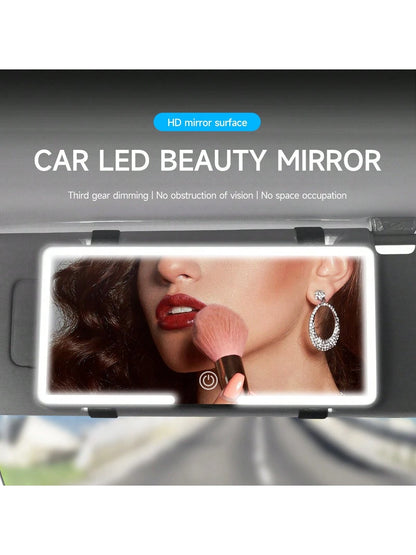 Fccemc Ultra Thin LED Car Makeup HD Mirror Sunshade Makeup Hanging Mirror USB Charge Sun Visor Dimmable Touchscreen Auto Interior Vanity Mirror For Women
