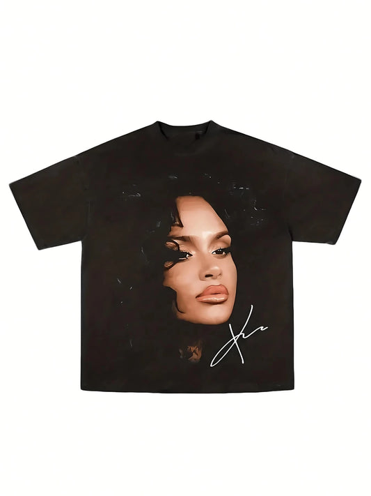 Female Celebrity Portrait Graphic T-Shirt,Comfortable Casual Short Sleeve, 220 Grams Heavyweight Cotton Printed T-Shirt