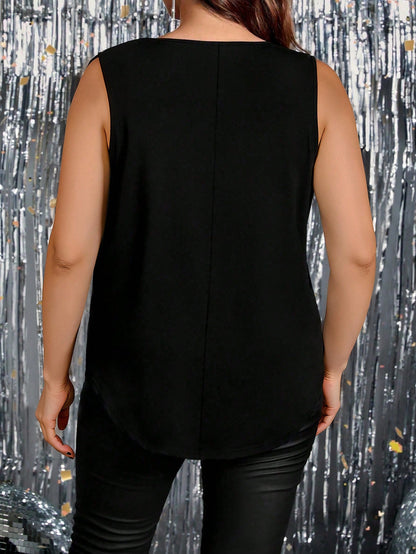 Femmeverse Women Versatile Waist Cinching Ruffle Collar Knit Tank Top