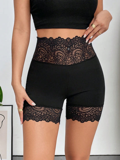Firerie Contrast Lace High Waist Biker Black Short Shorts