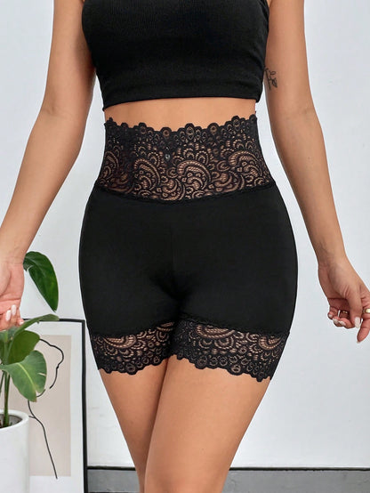 Firerie Contrast Lace High Waist Biker Black Short Shorts