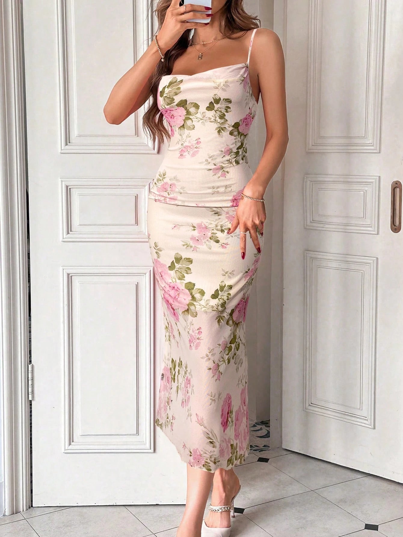 Firerie Women Midi Dresses, Boho Romantic Elegant Wedding Dress Garden Party Tea Party Pink Flower Summer