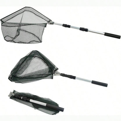Fishing Net, Fishing Net With Aluminum Foldable Telescopic Fishing Rod Handle And Nylon Net, Suitable For Small Fishing Landing Nets In Saltwater And Freshwater, Children, Men, Women, Can Be Extended