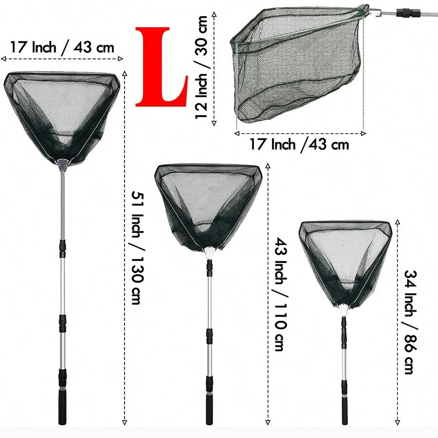 Fishing Net, Fishing Net With Aluminum Foldable Telescopic Fishing Rod Handle And Nylon Net, Suitable For Small Fishing Landing Nets In Saltwater And Freshwater, Children, Men, Women, Can Be Extended