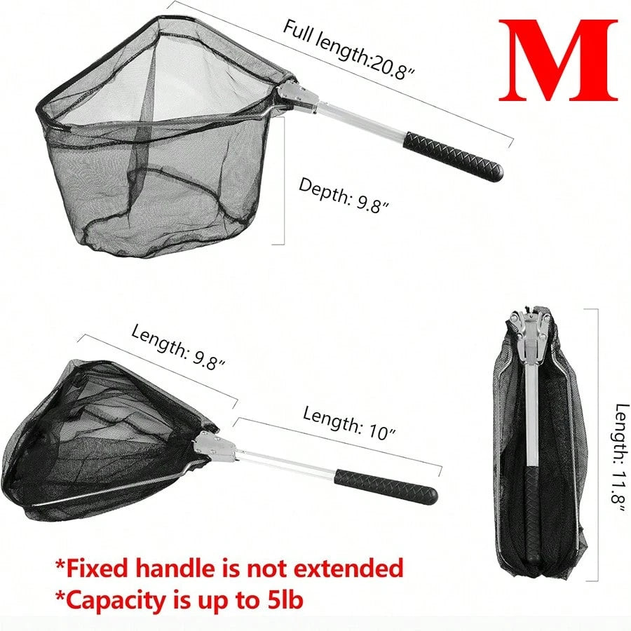 Fishing Net, Fishing Net With Aluminum Foldable Telescopic Fishing Rod Handle And Nylon Net, Suitable For Small Fishing Landing Nets In Saltwater And Freshwater, Children, Men, Women, Can Be Extended