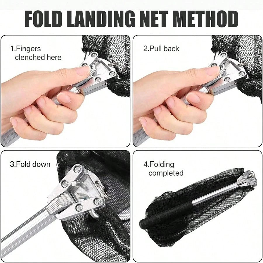 Fishing Net, Fishing Net With Aluminum Foldable Telescopic Fishing Rod Handle And Nylon Net, Suitable For Small Fishing Landing Nets In Saltwater And Freshwater, Children, Men, Women, Can Be Extended