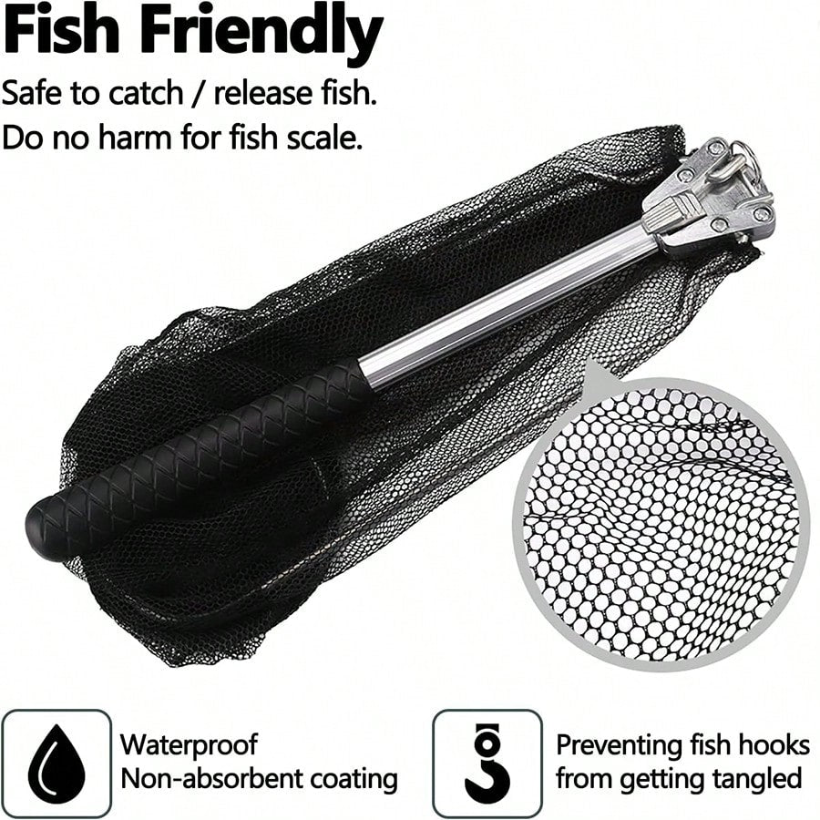 Fishing Net, Fishing Net With Aluminum Foldable Telescopic Fishing Rod Handle And Nylon Net, Suitable For Small Fishing Landing Nets In Saltwater And Freshwater, Children, Men, Women, Can Be Extended