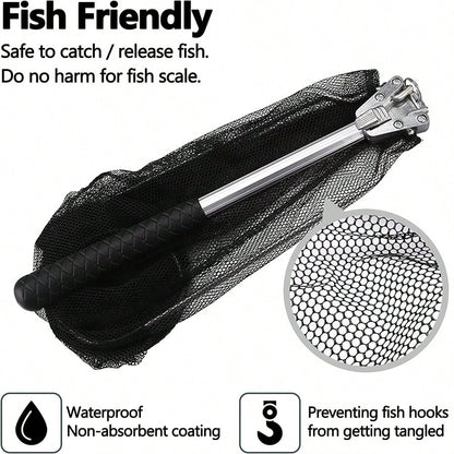 Fishing Net, Fishing Net With Aluminum Foldable Telescopic Fishing Rod Handle And Nylon Net, Suitable For Small Fishing Landing Nets In Saltwater And Freshwater, Children, Men, Women, Can Be Extended