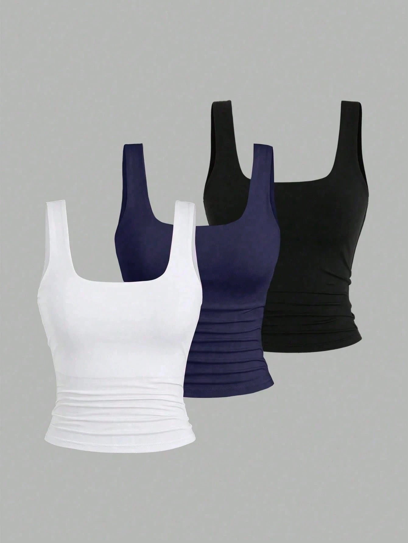 Flirla 3pcs Pack Plus Size Women's Solid Color Pleated Camisole