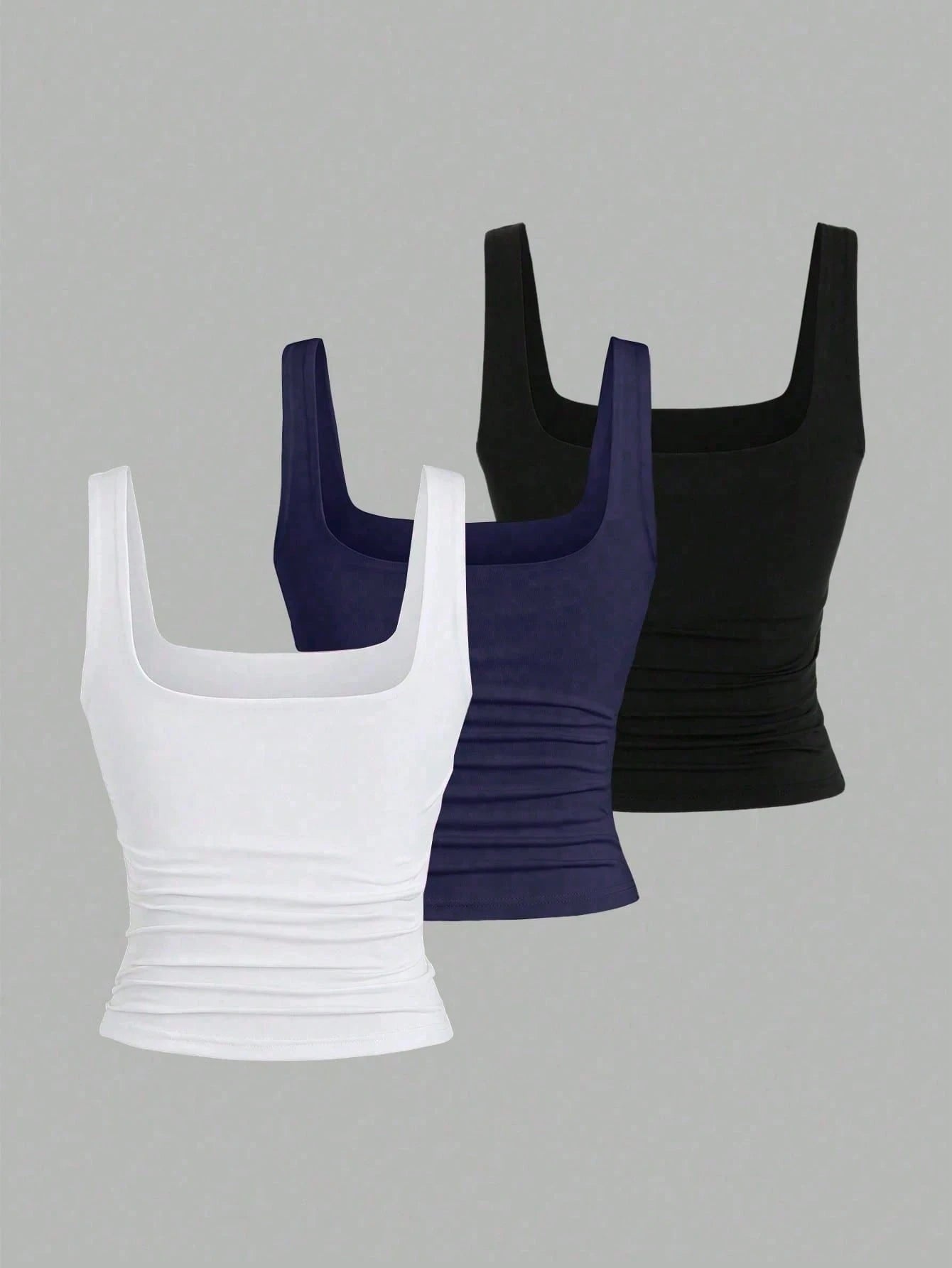Flirla 3pcs Pack Plus Size Women's Solid Color Pleated Camisole