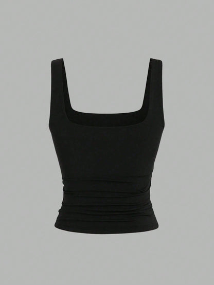 Flirla 3pcs Pack Plus Size Women's Solid Color Pleated Camisole