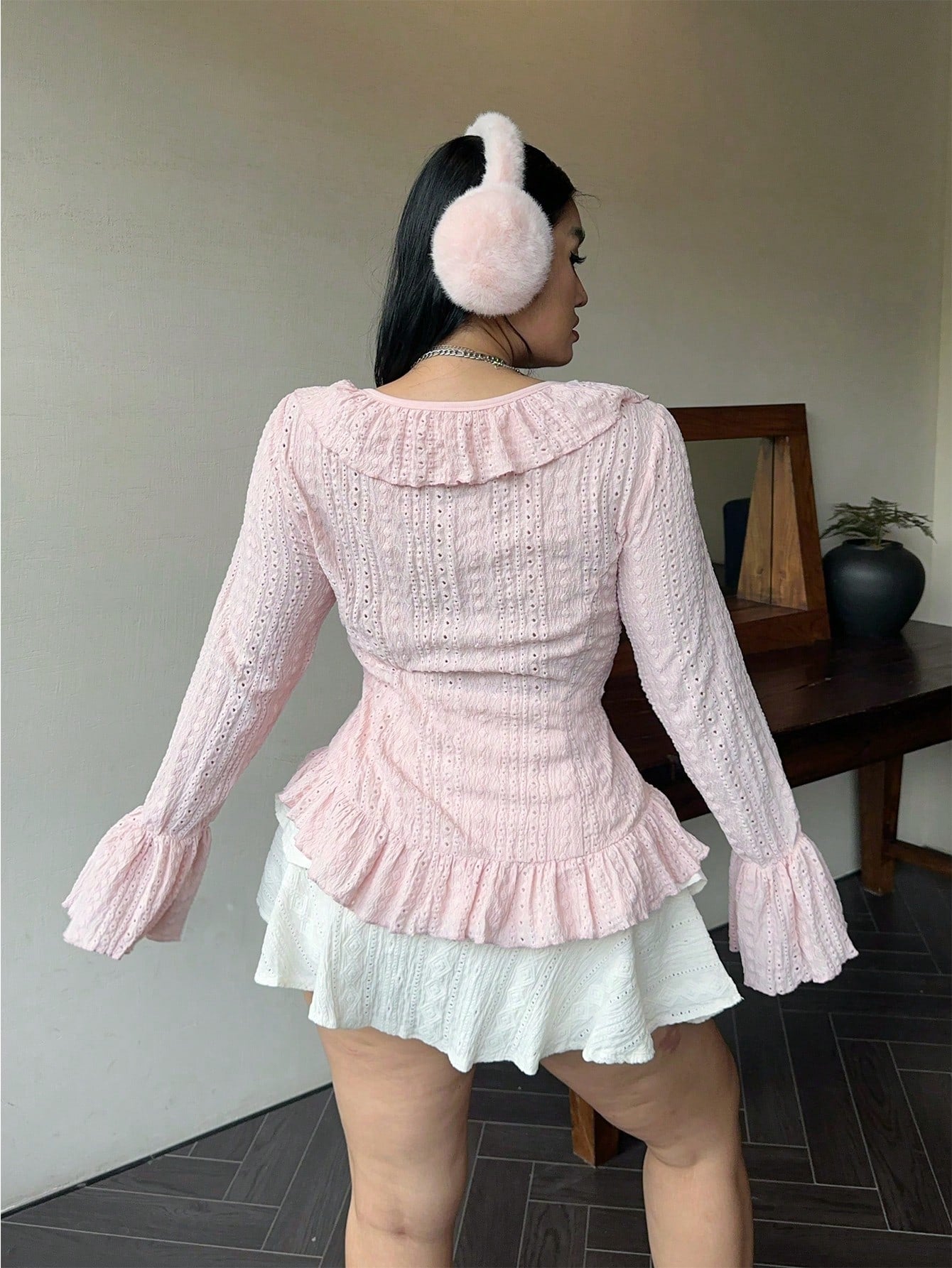 Flirla Plus Size Elegant French Style Ruffled Flared Sleeve Blouse Women Shirt Fall Cloth For Women