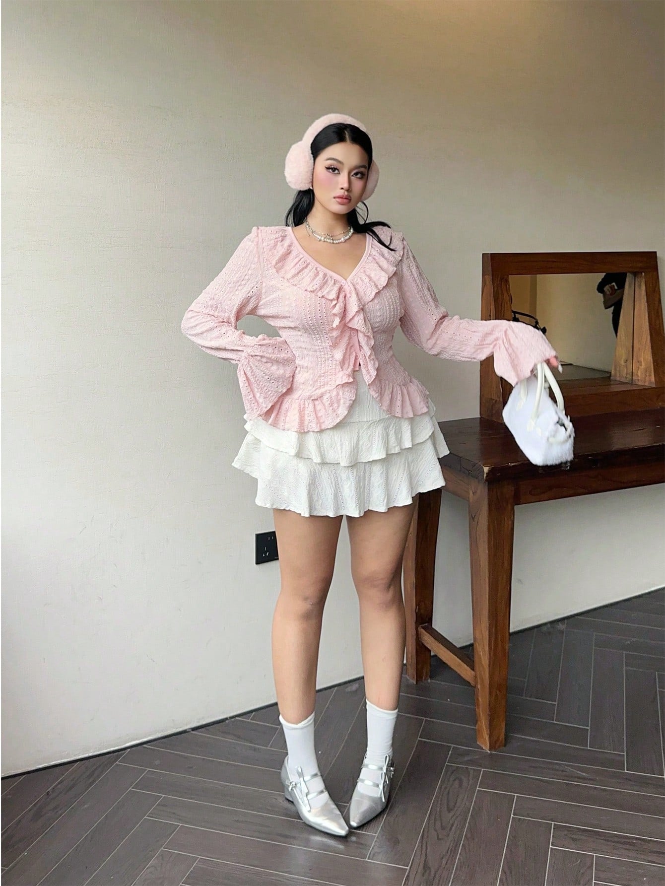 Flirla Plus Size Elegant French Style Ruffled Flared Sleeve Blouse Women Shirt Fall Cloth For Women