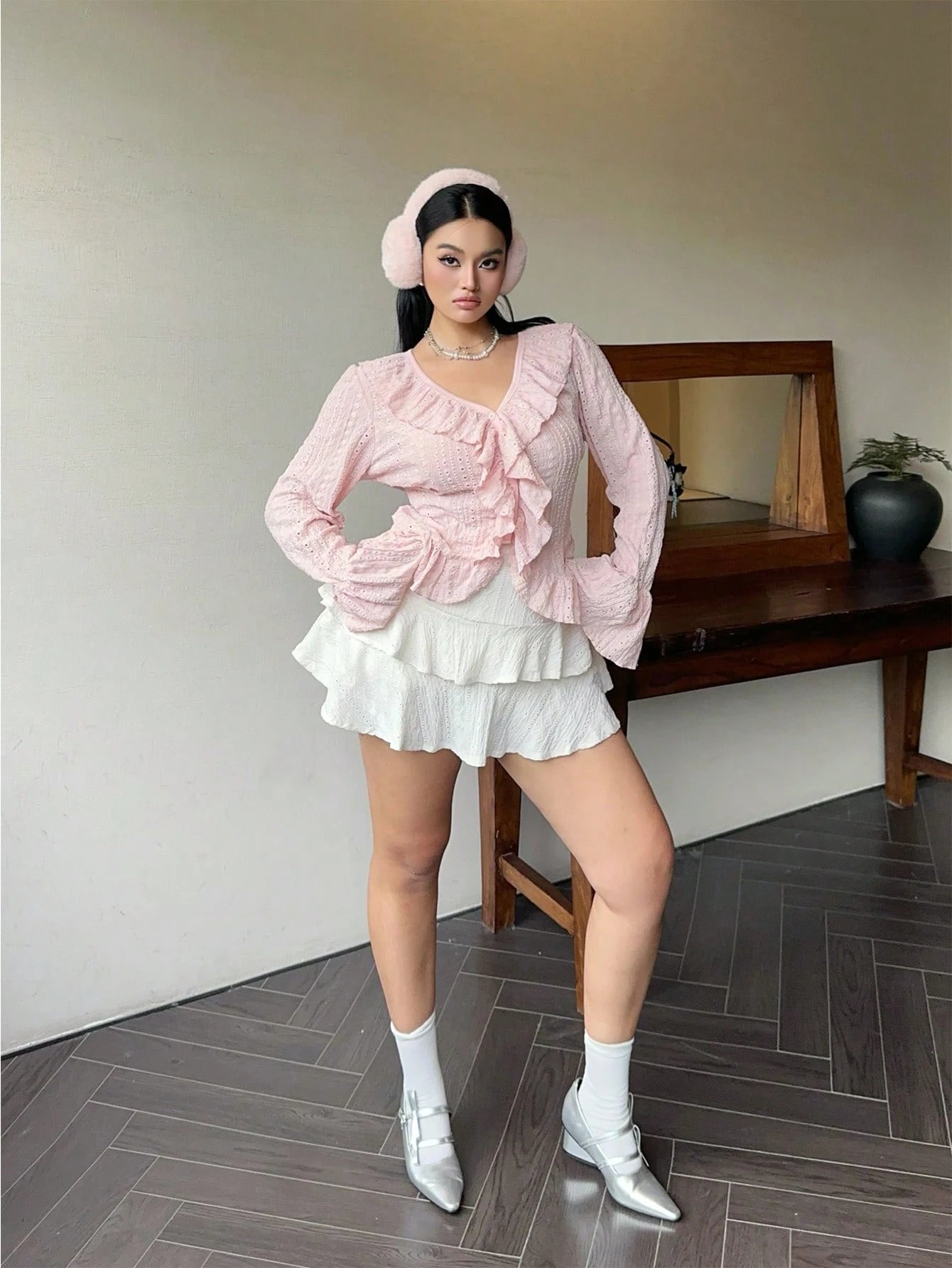 Flirla Plus Size Elegant French Style Ruffled Flared Sleeve Blouse Women Shirt Fall Cloth For Women