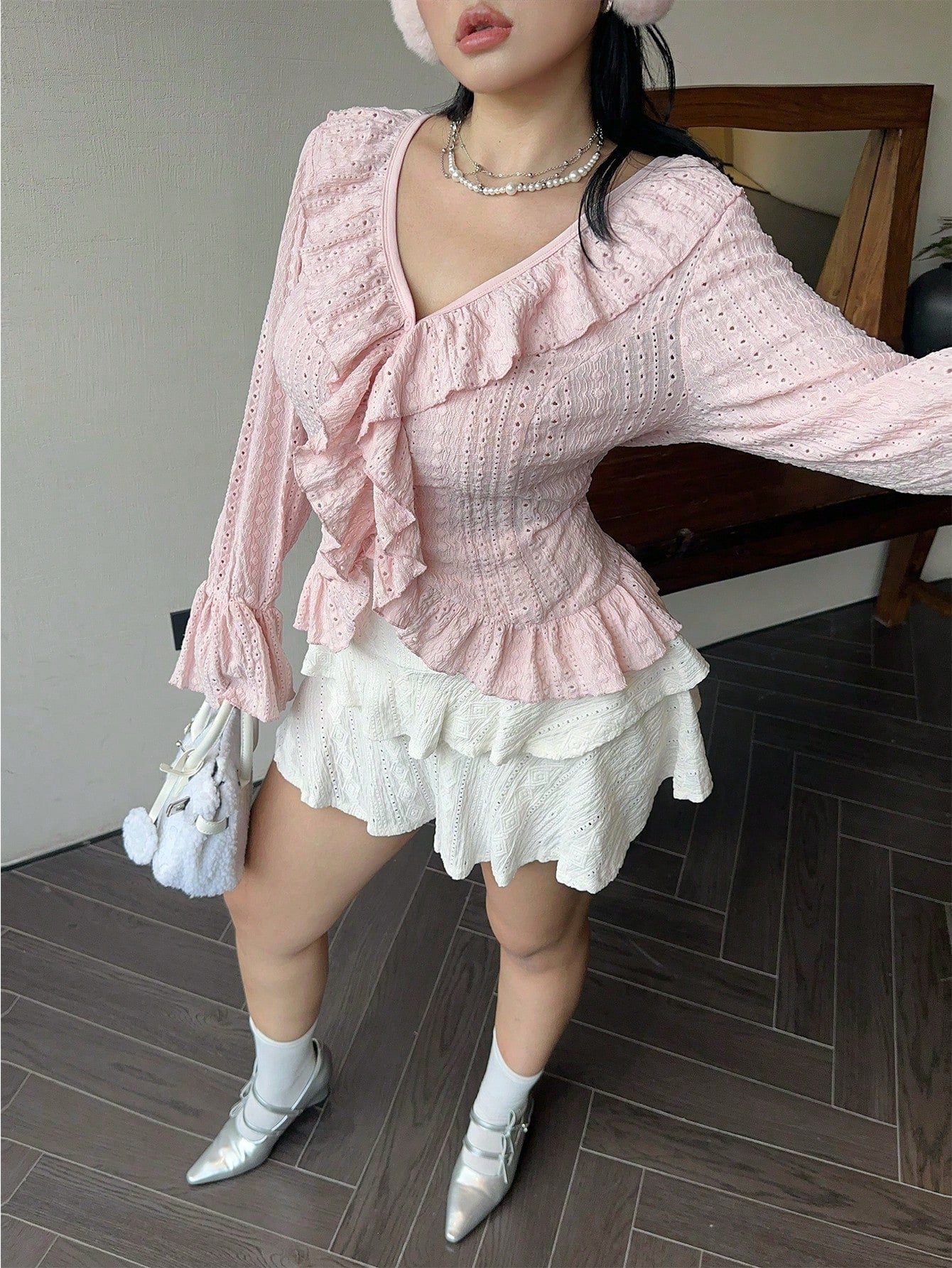 Flirla Plus Size Elegant French Style Ruffled Flared Sleeve Blouse Women Shirt Fall Cloth For Women