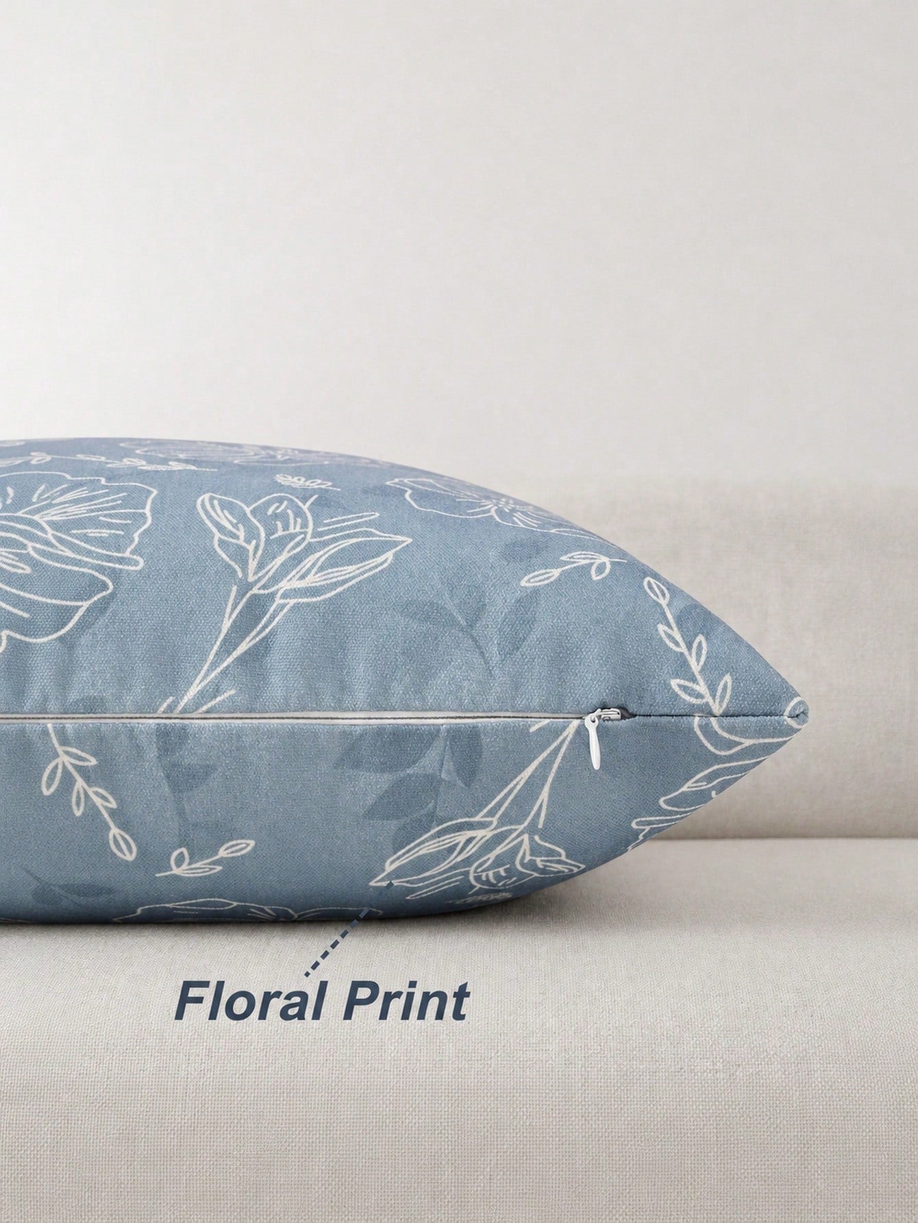 Floral Pillowcase, Linen Texture Decorative Pillowcase With White Line Floral Pattern, Perfect Decorative Pillow For Sofa, Bed, Home And Outdoor Use