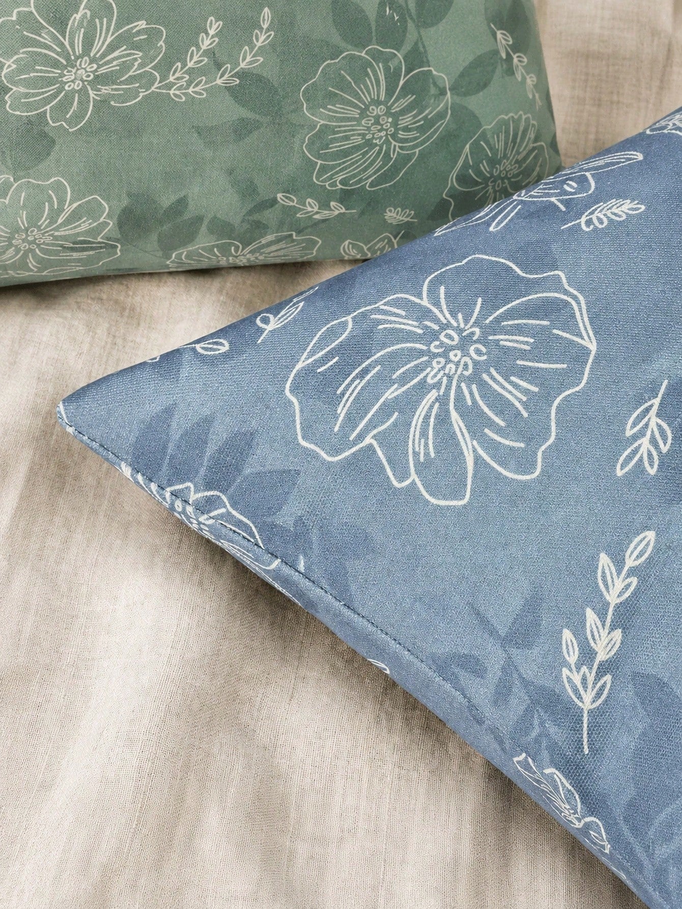 Floral Pillowcase, Linen Texture Decorative Pillowcase With White Line Floral Pattern, Perfect Decorative Pillow For Sofa, Bed, Home And Outdoor Use
