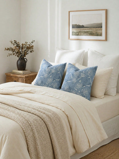 Floral Pillowcase, Linen Texture Decorative Pillowcase With White Line Floral Pattern, Perfect Decorative Pillow For Sofa, Bed, Home And Outdoor Use