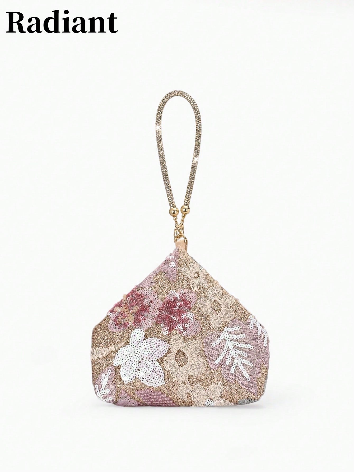 Floral Sequin-Embellished Wristlet Evening Bag-A Sparkling Accessory Perfect For Weddings, Dates, Or Pairing With A Qipao.