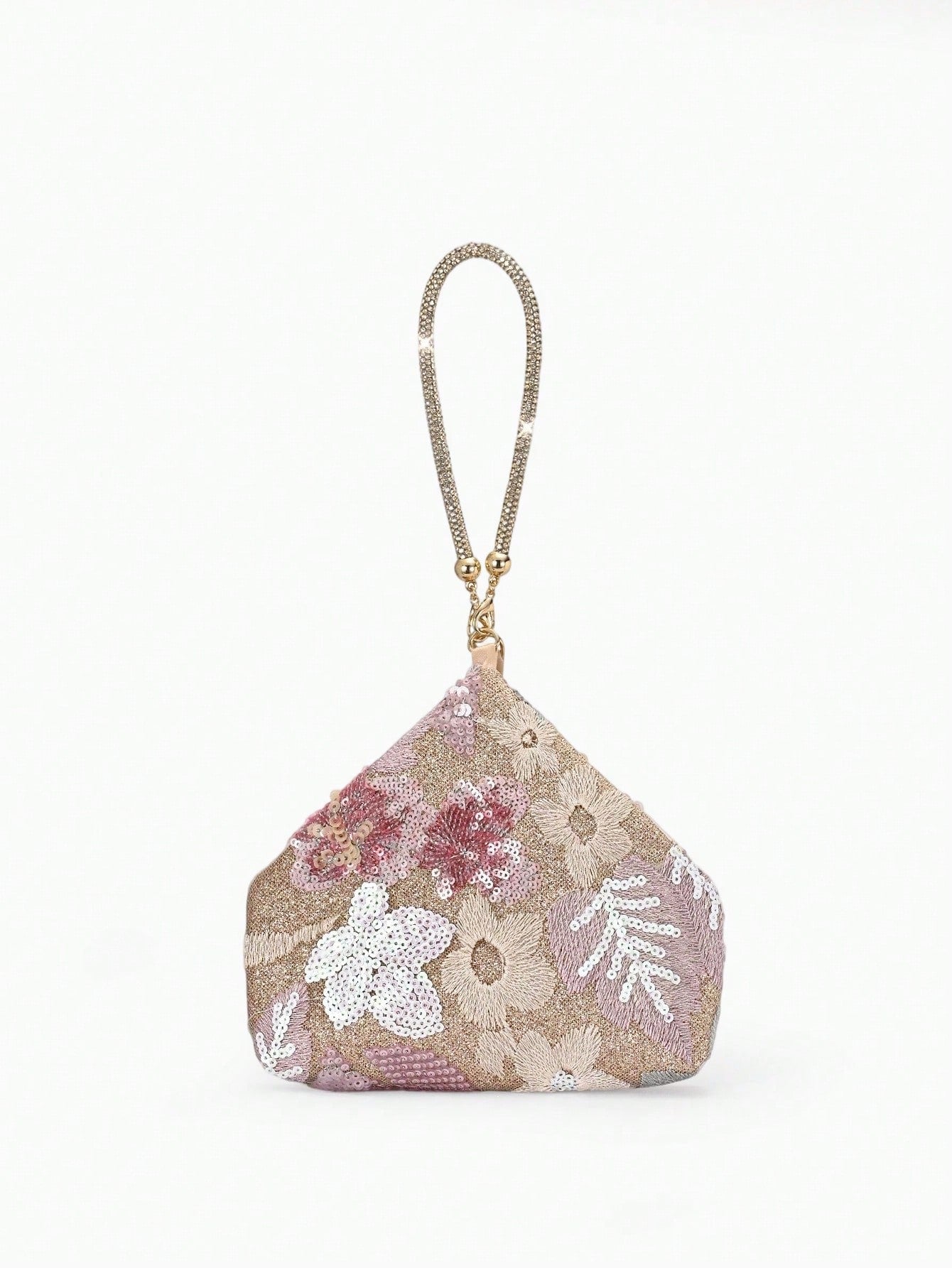 Floral Sequin-Embellished Wristlet Evening Bag-A Sparkling Accessory Perfect For Weddings, Dates, Or Pairing With A Qipao.