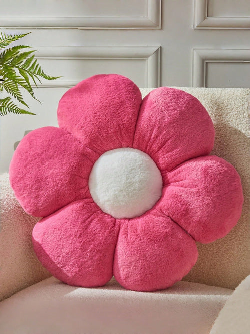 Floral Throw Pillow, Soft & Cute 6-Petal Flower Decorative Pillow With Faux Rabbit Fur, Suitable For Spring Bedroom, Sofa, Living Room And Other Home Decor