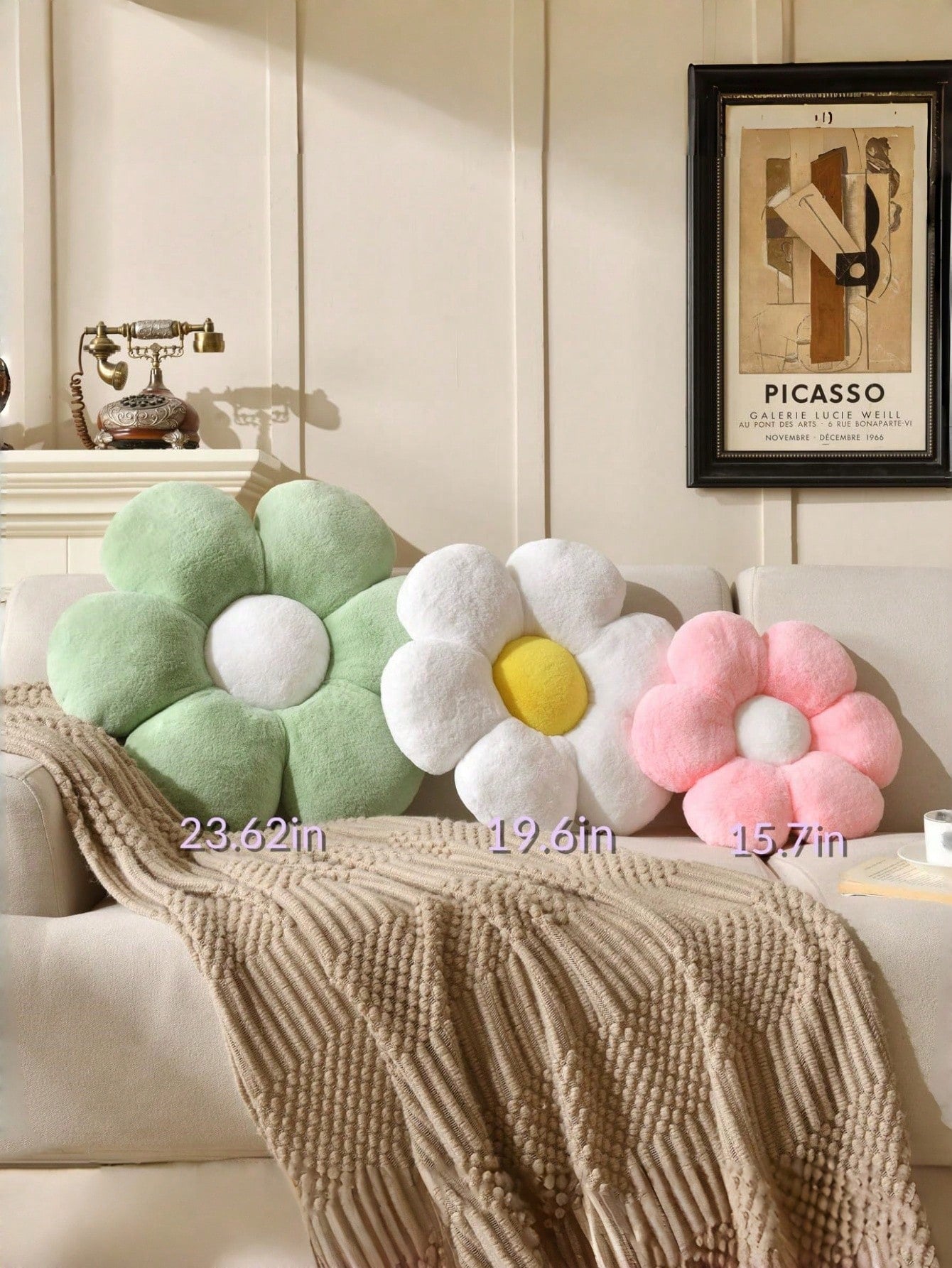 Floral Throw Pillow, Soft & Cute 6-Petal Flower Decorative Pillow With Faux Rabbit Fur, Suitable For Spring Bedroom, Sofa, Living Room And Other Home Decor