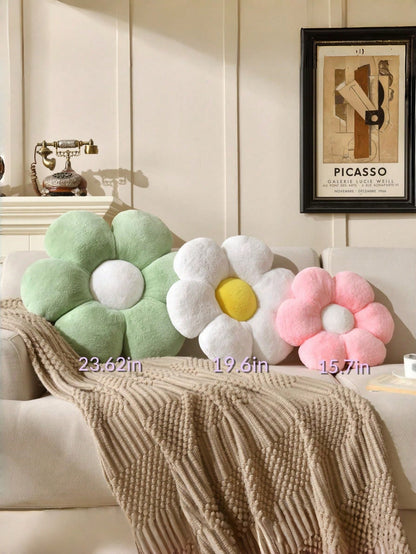 Floral Throw Pillow, Soft & Cute 6-Petal Flower Decorative Pillow With Faux Rabbit Fur, Suitable For Spring Bedroom, Sofa, Living Room And Other Home Decor