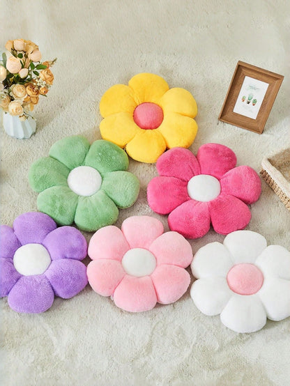 Floral Throw Pillow, Soft & Cute 6-Petal Flower Decorative Pillow With Faux Rabbit Fur, Suitable For Spring Bedroom, Sofa, Living Room And Other Home Decor