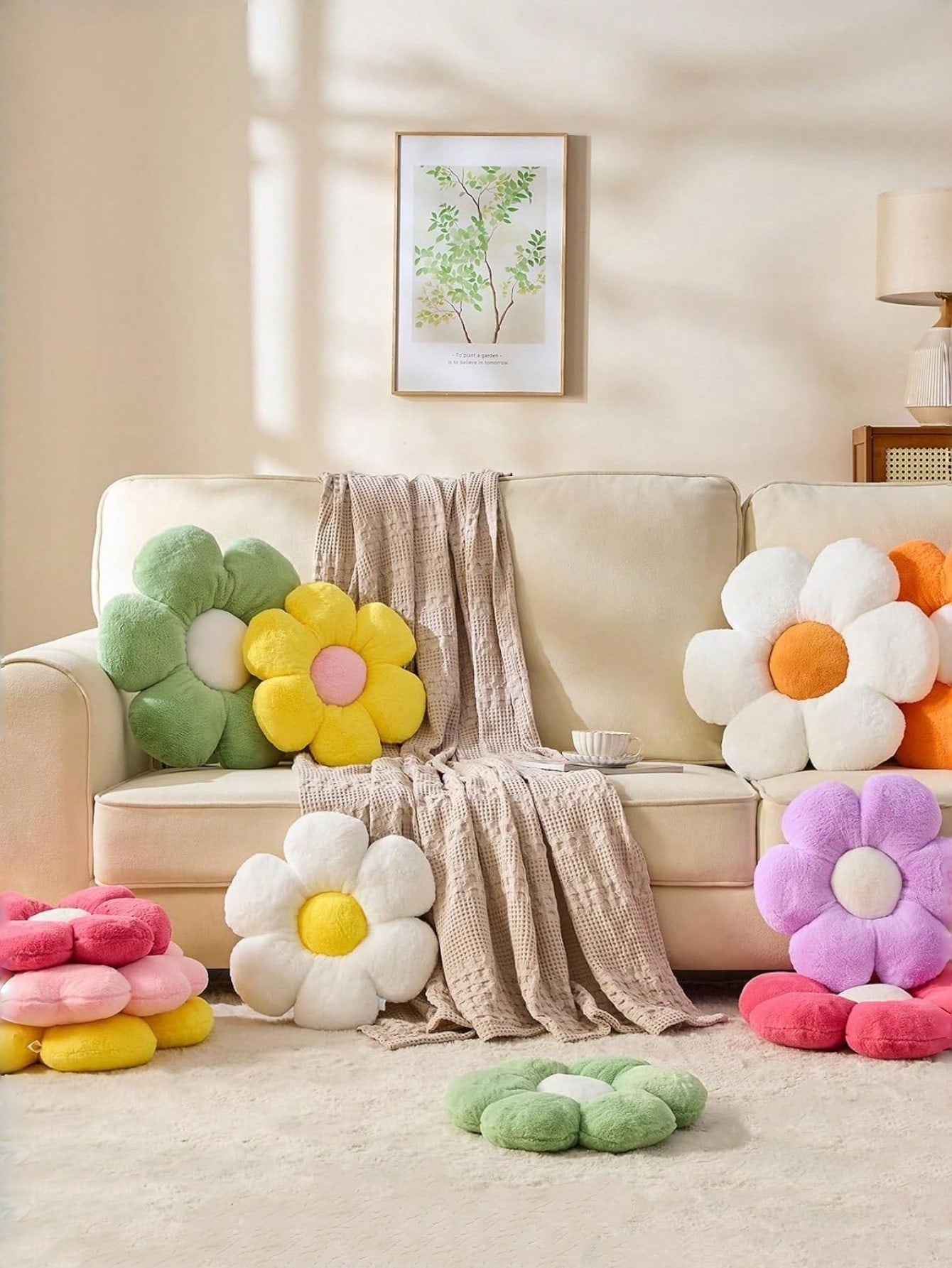 Floral Throw Pillow, Soft & Cute 6-Petal Flower Decorative Pillow With Faux Rabbit Fur, Suitable For Spring Bedroom, Sofa, Living Room And Other Home Decor
